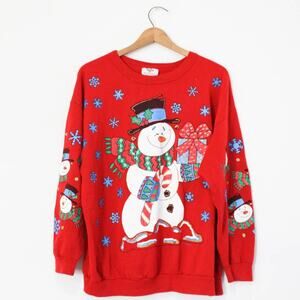 Vintage Christmas Snowman Sweatshirt Large